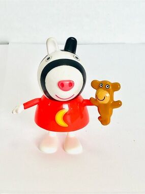 Peppa Pig Zoe Zebra Holding Teddy Bear Figure 2.5in